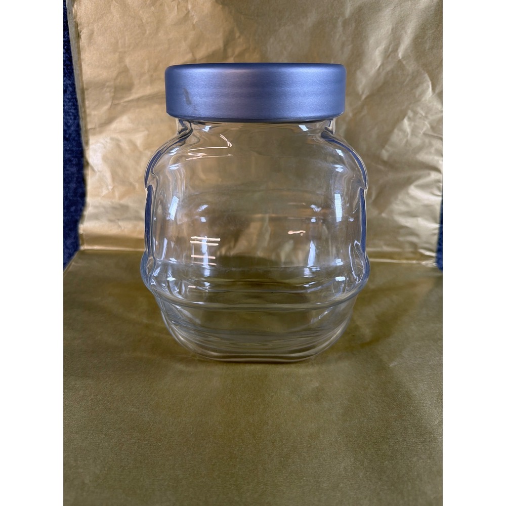 Vintage 1998 IKEA FORVAR Clear Glass Storage Jar Silver Lid France Nautical 5.5" - Picture 3 of 7